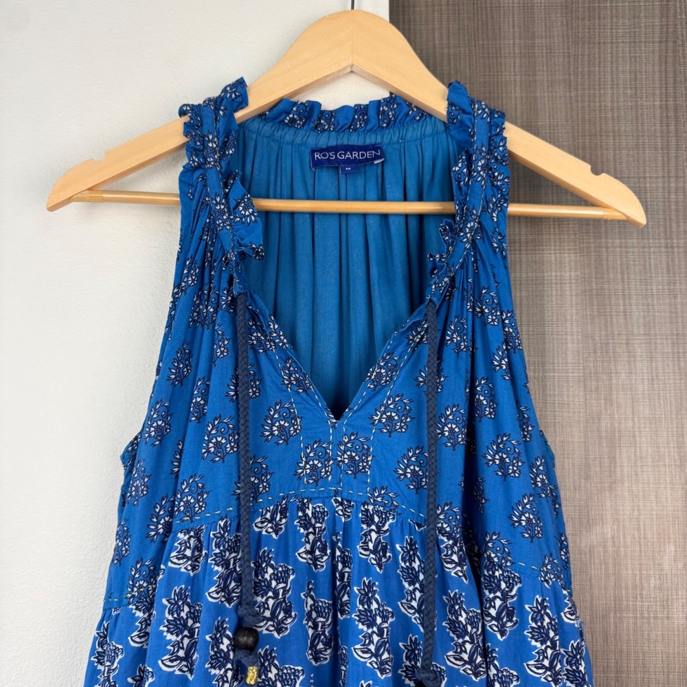 Ro's Garden Anthropologie Blue Sofia Tiered Mini Dress Boho Size Medium - Picture 5 of 12